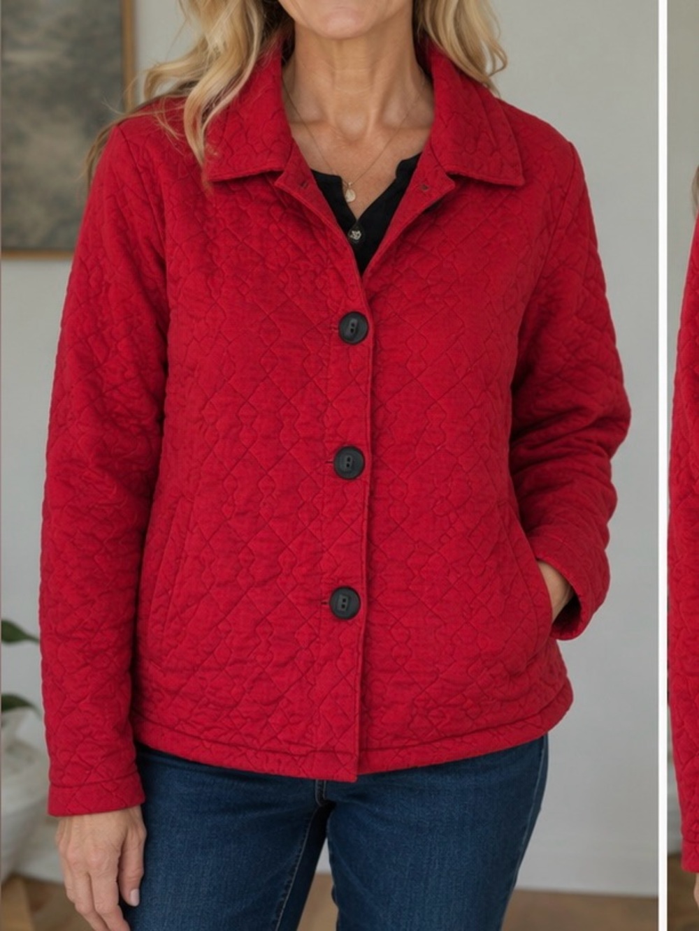 Habitat Clothes To Live In Red Box Quilt Shirttail Jacket M/L Vintage Boutique